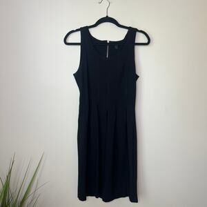 J. Crew Sleeveless Tank Knit Shift Black Midi Dress Pleated Career Office SZ 2